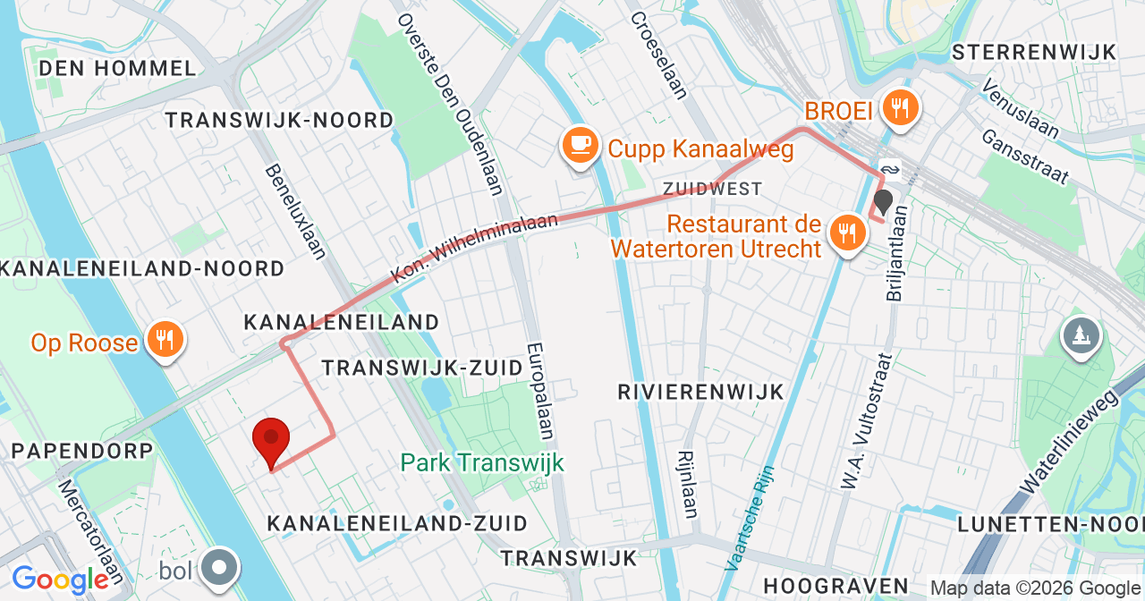 Kaart van het incident in Utrecht met de aanrijroutes van de gealarmeerde eenheden