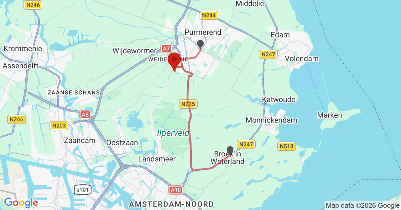 Kaart van het incident in Purmerend met de aanrijroutes van de gealarmeerde eenheden