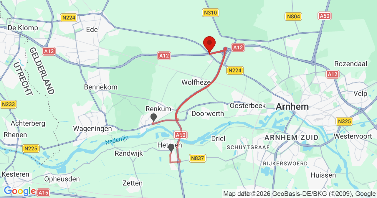 Kaart van het incident in Ede met de aanrijroutes van de gealarmeerde eenheden