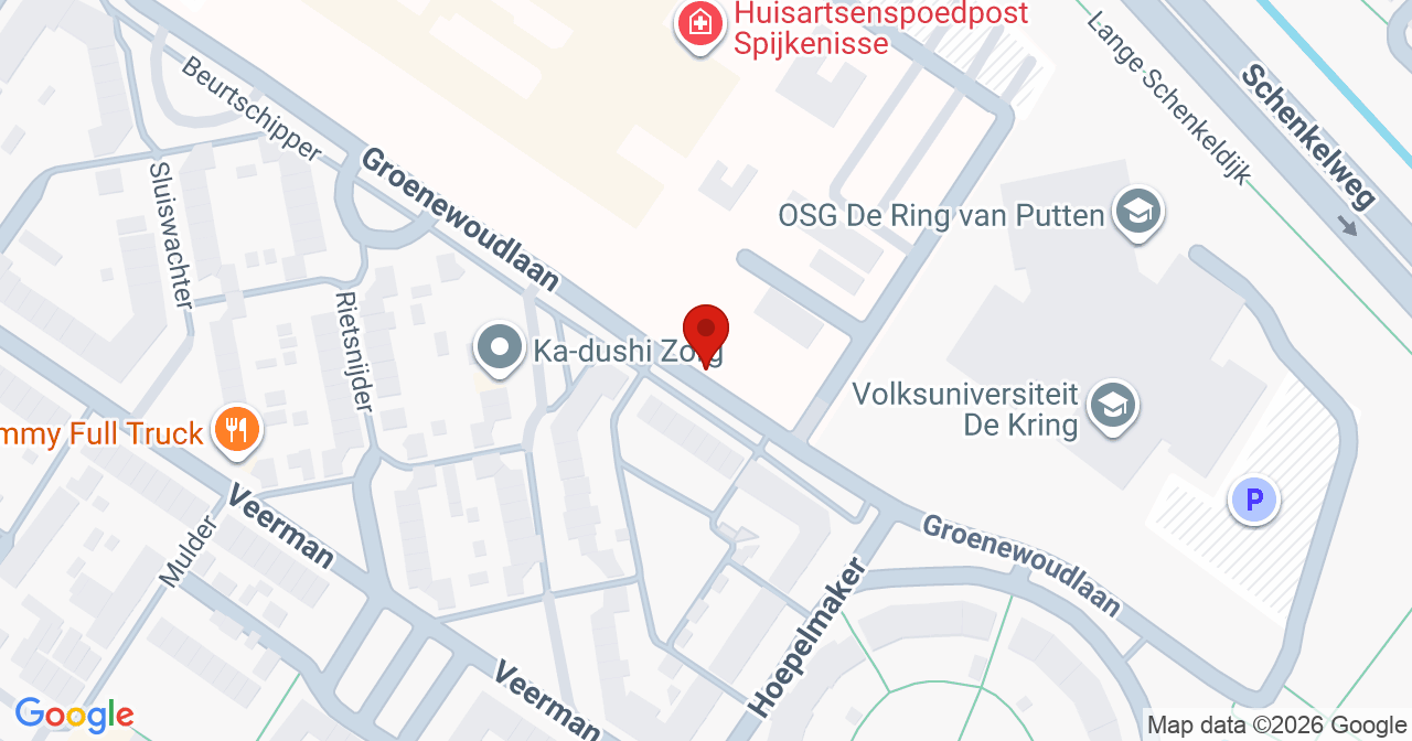 Kaart van het incident in Spijkenisse met de aanrijroutes van de gealarmeerde eenheden