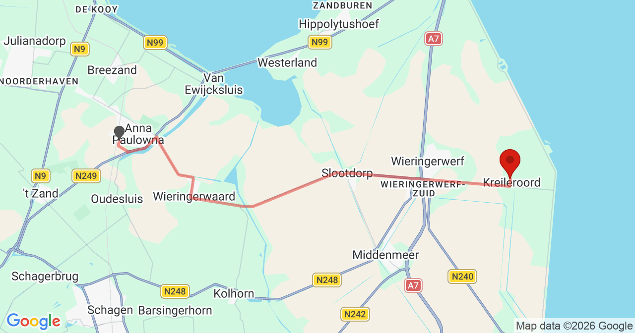 Kaart van het incident in Kreileroord met de aanrijroutes van de gealarmeerde eenheden
