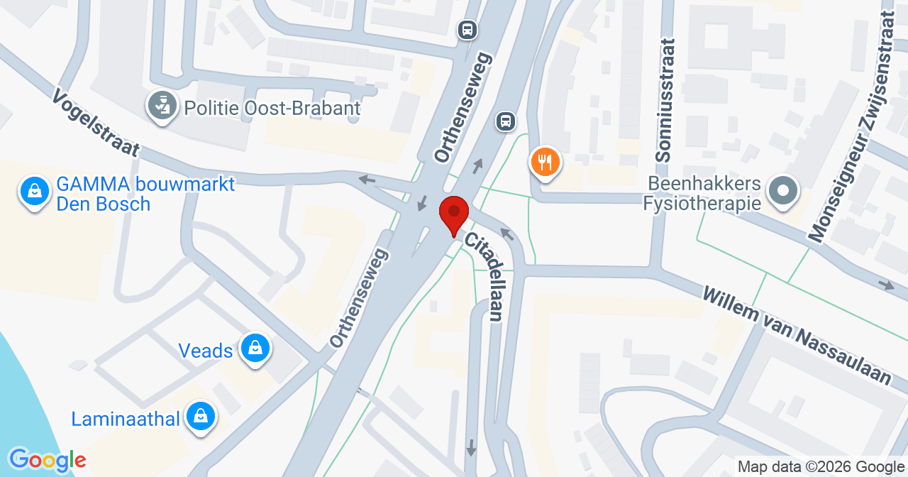 Kaart van het incident in 's-Hertogenbosch met de aanrijroutes van de gealarmeerde eenheden