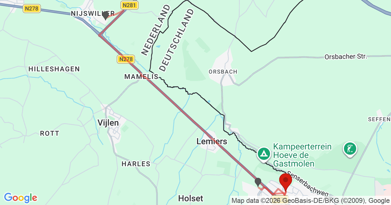 Kaart van het incident in Vaals met de aanrijroutes van de gealarmeerde eenheden
