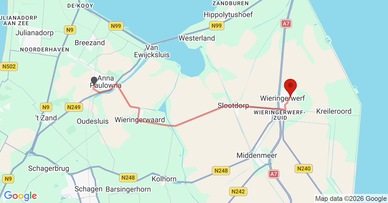 Kaart van het incident in Wieringerwerf met de aanrijroutes van de gealarmeerde eenheden