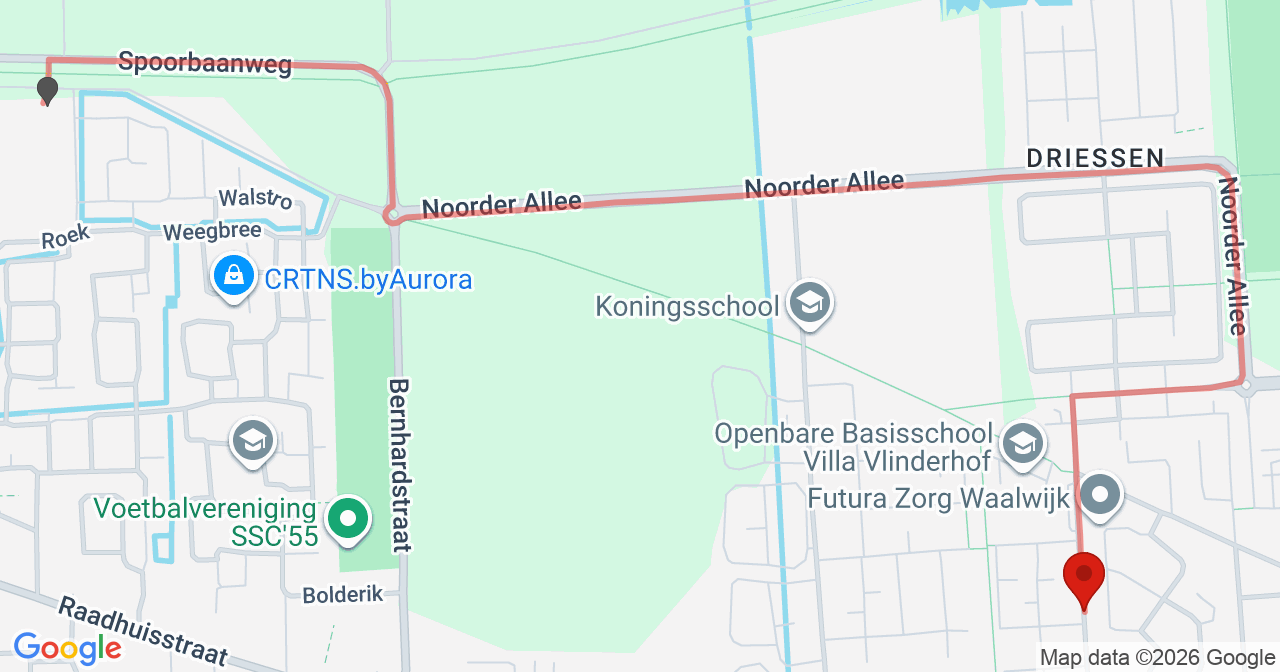 Kaart van het incident in Waalwijk met de aanrijroutes van de gealarmeerde eenheden