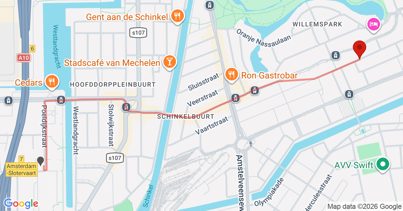 Kaart van het incident in Amsterdam met de aanrijroutes van de gealarmeerde eenheden