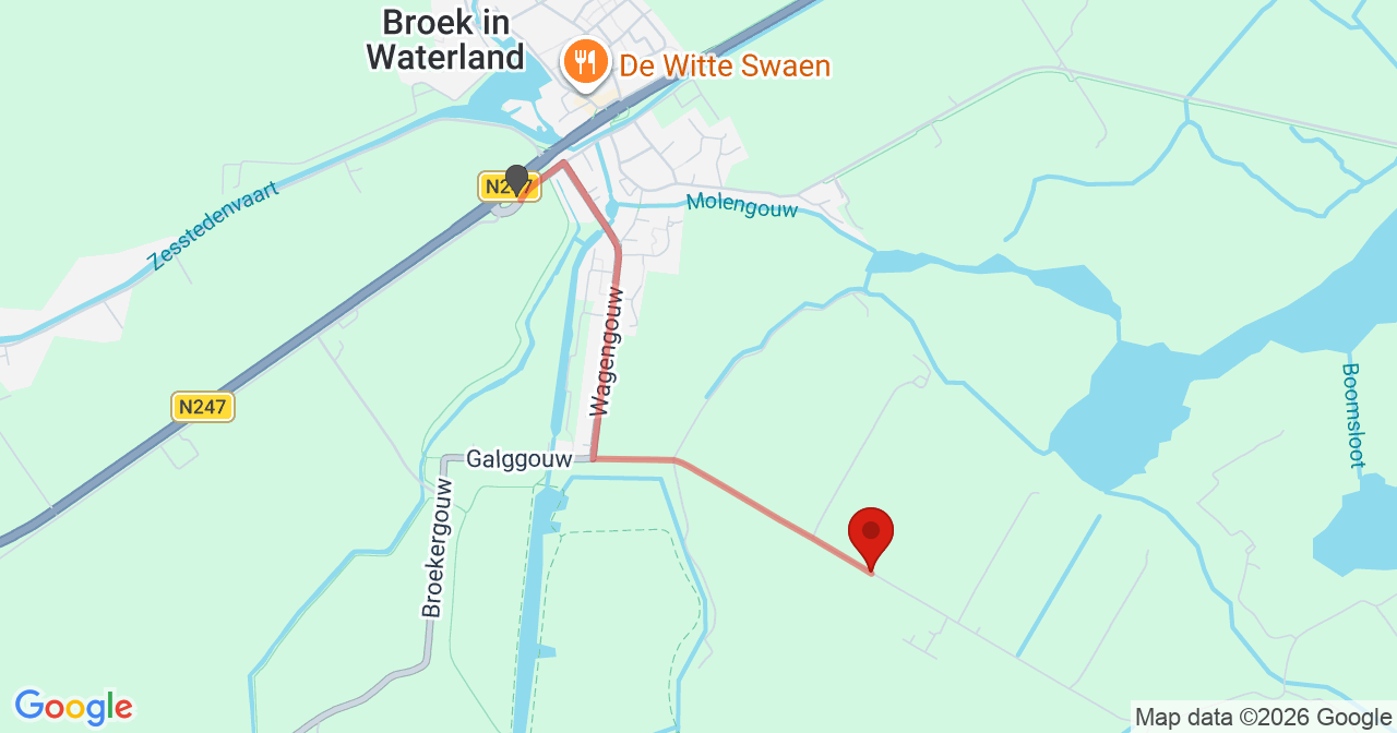 Kaart van het incident in Broek met de aanrijroutes van de gealarmeerde eenheden