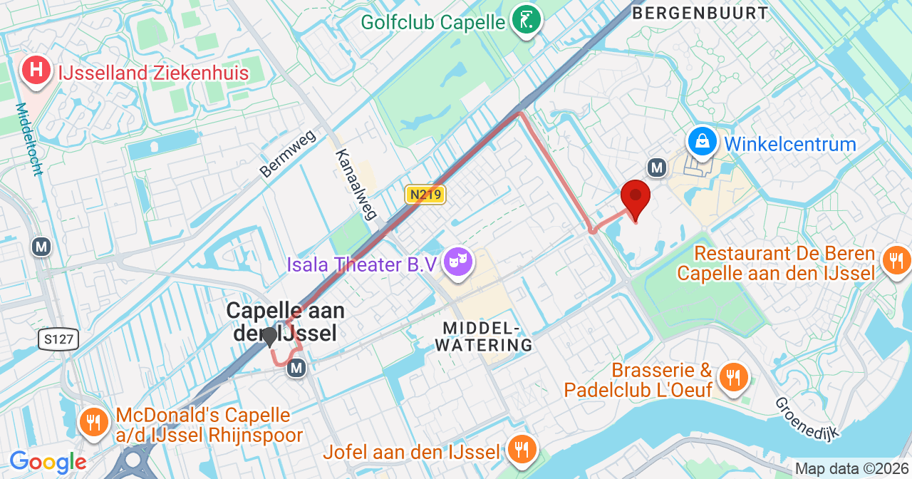 Kaart van het incident in Capelle aan den IJssel met de aanrijroutes van de gealarmeerde eenheden