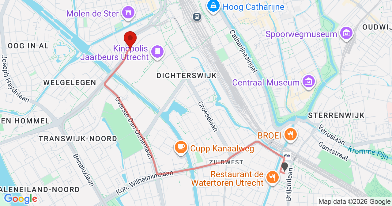 Kaart van het incident in Utrecht met de aanrijroutes van de gealarmeerde eenheden