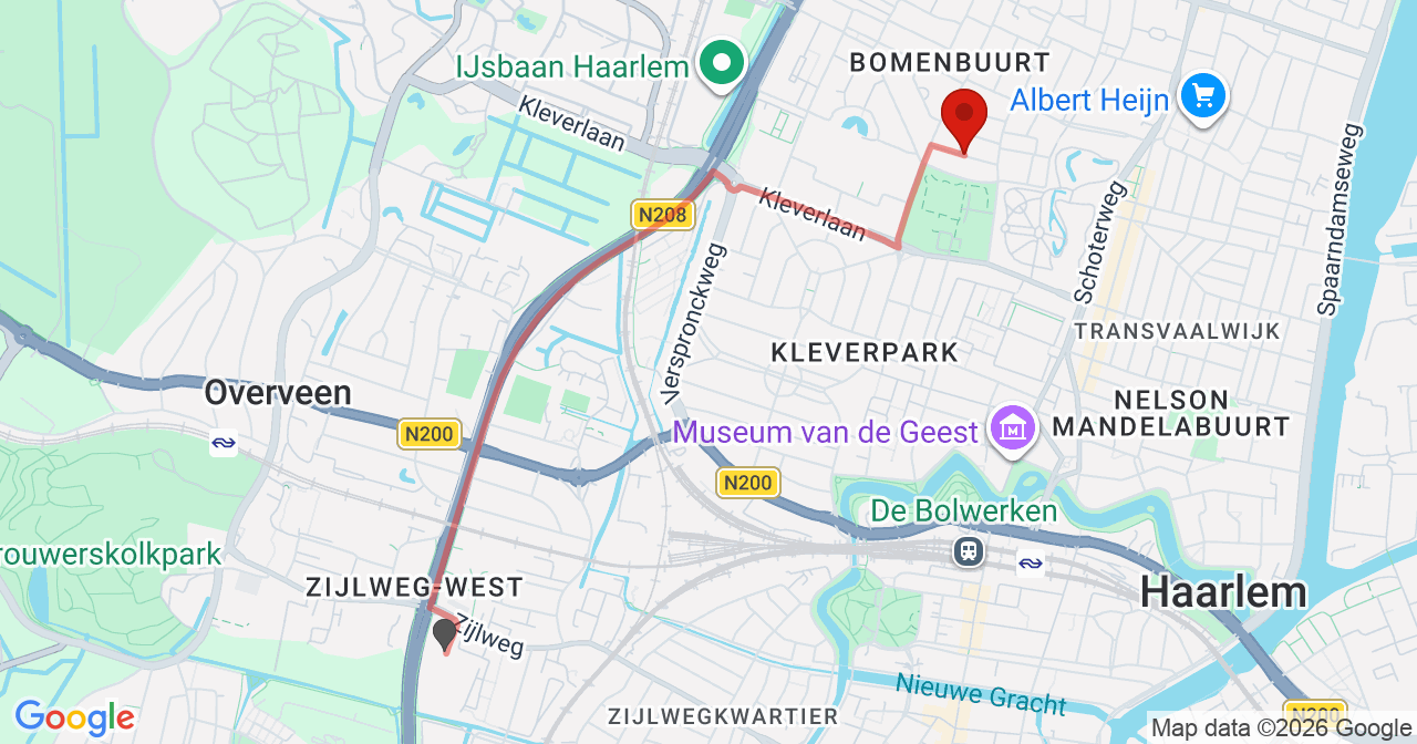 Kaart van het incident in Haarlem met de aanrijroutes van de gealarmeerde eenheden