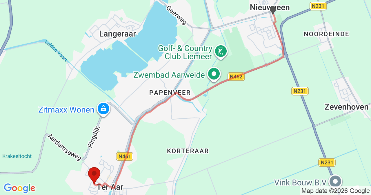 Kaart van het incident in Ter Aar met de aanrijroutes van de gealarmeerde eenheden