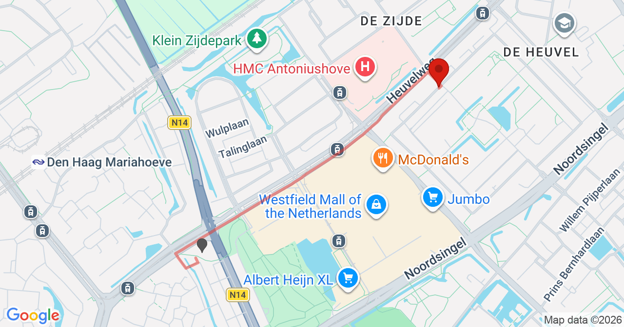 Kaart van het incident in Leidschendam met de aanrijroutes van de gealarmeerde eenheden