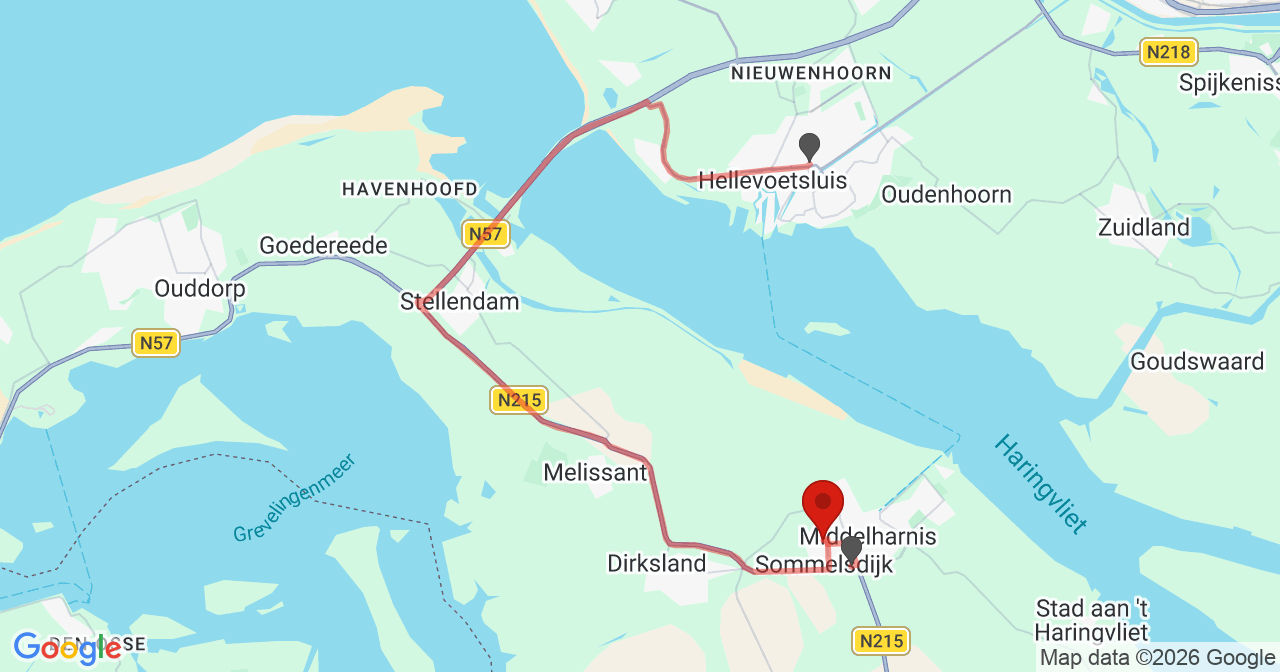 Kaart van het incident in Sommelsdijk met de aanrijroutes van de gealarmeerde eenheden