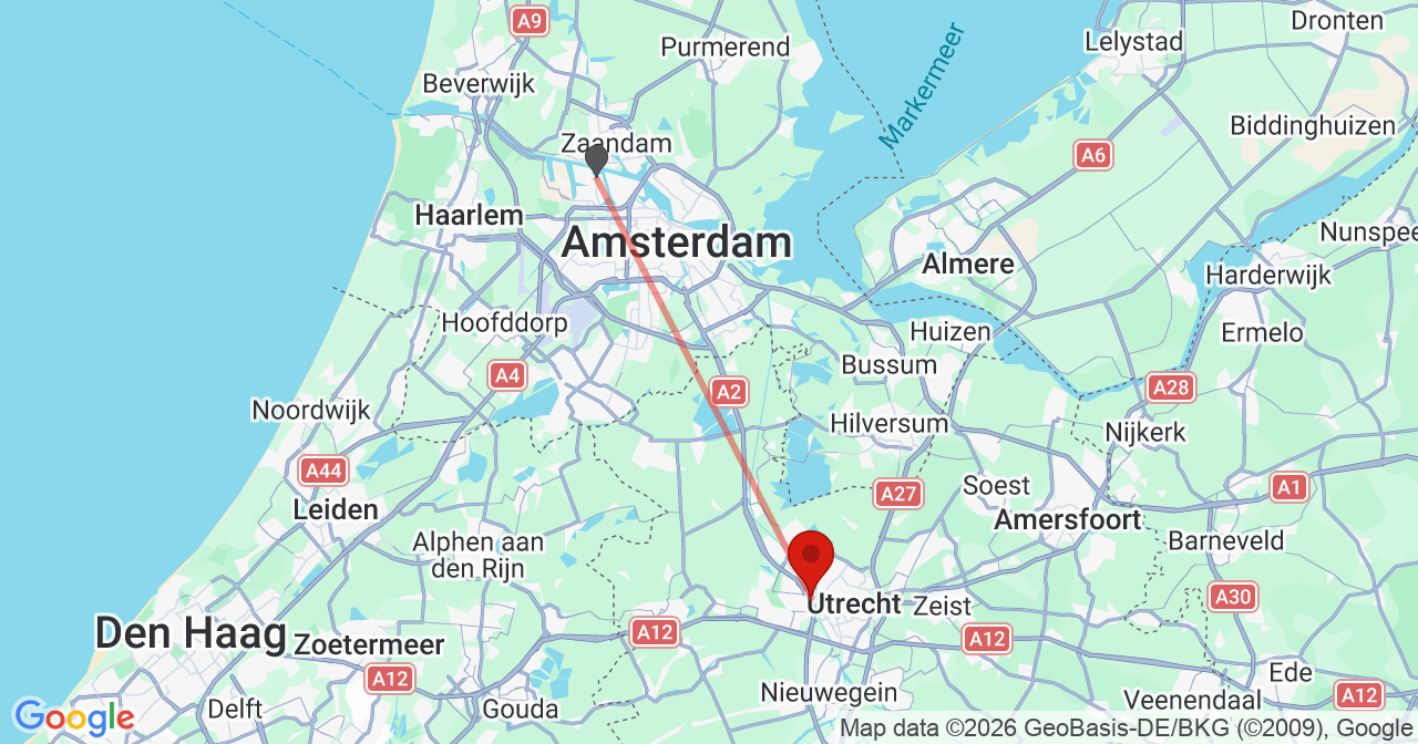Kaart van het incident in Utrecht met de aanrijroutes van de gealarmeerde eenheden