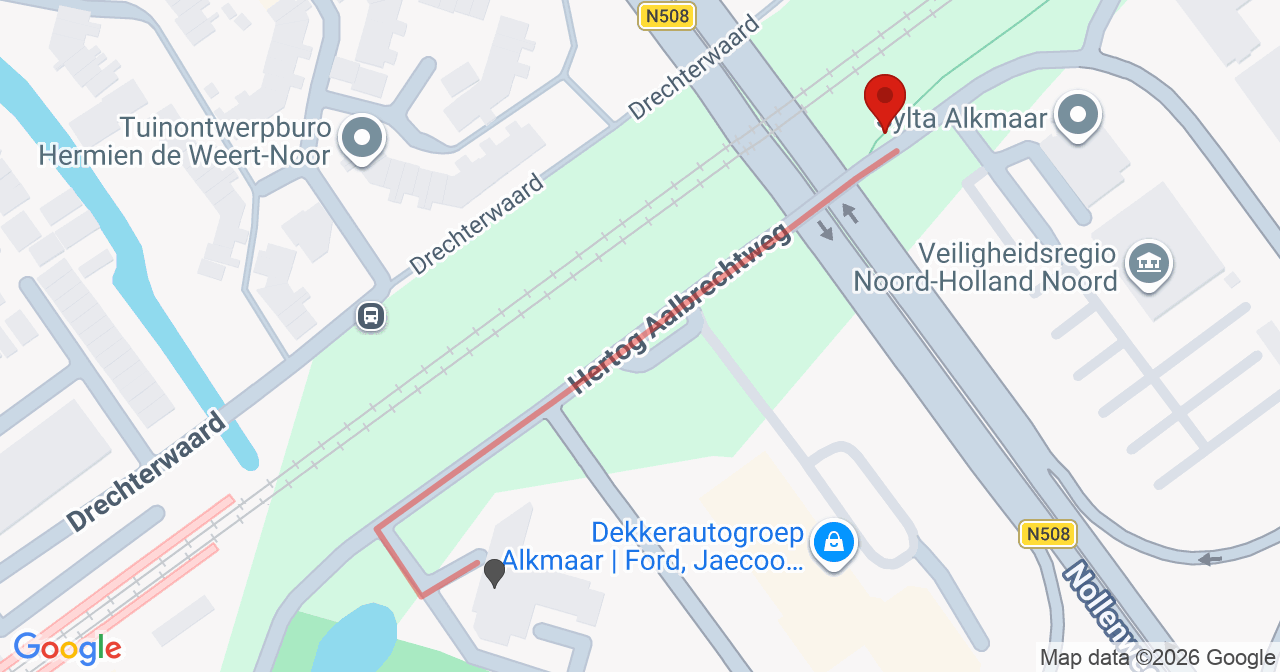 Kaart van het incident in Alkmaar met de aanrijroutes van de gealarmeerde eenheden