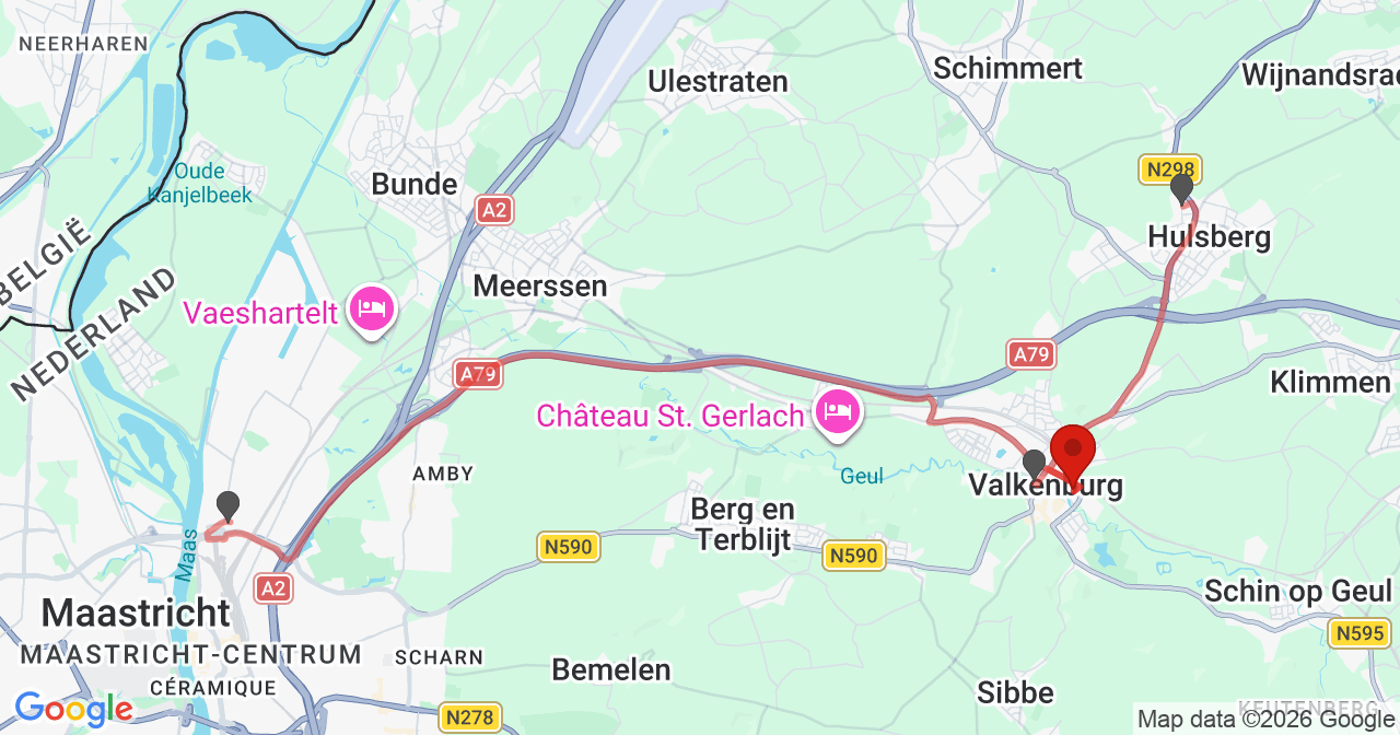 Kaart van het incident in Valkenburg met de aanrijroutes van de gealarmeerde eenheden