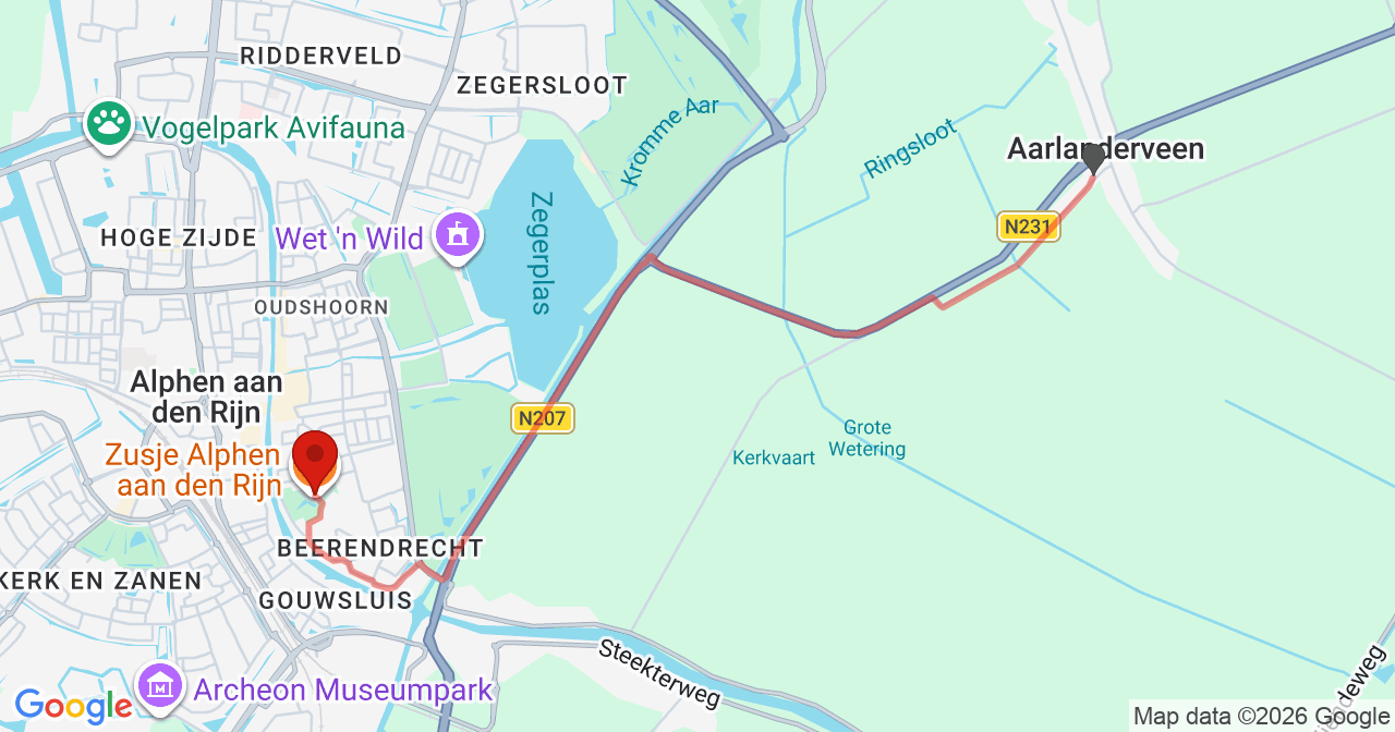 Kaart van het incident in Alphen aan den Rijn met de aanrijroutes van de gealarmeerde eenheden