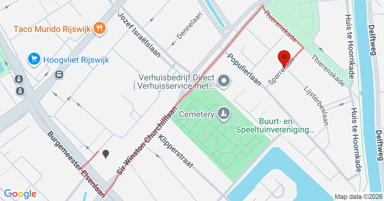 Kaart van het incident in Rijswijk ZH met de aanrijroutes van de gealarmeerde eenheden