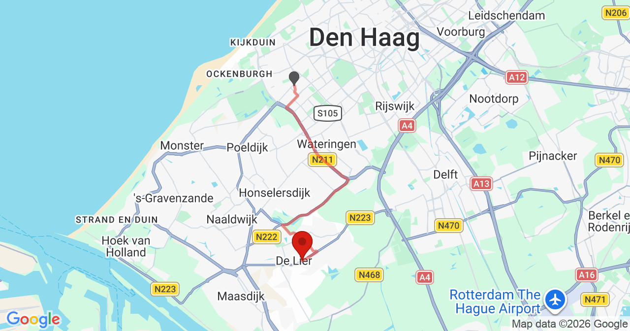 Kaart van het incident in De Lier met de aanrijroutes van de gealarmeerde eenheden