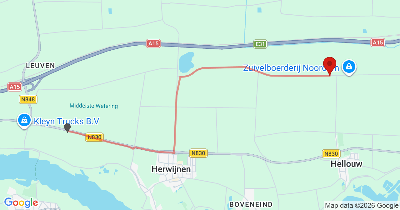 Kaart van het incident in Hellouw met de aanrijroutes van de gealarmeerde eenheden