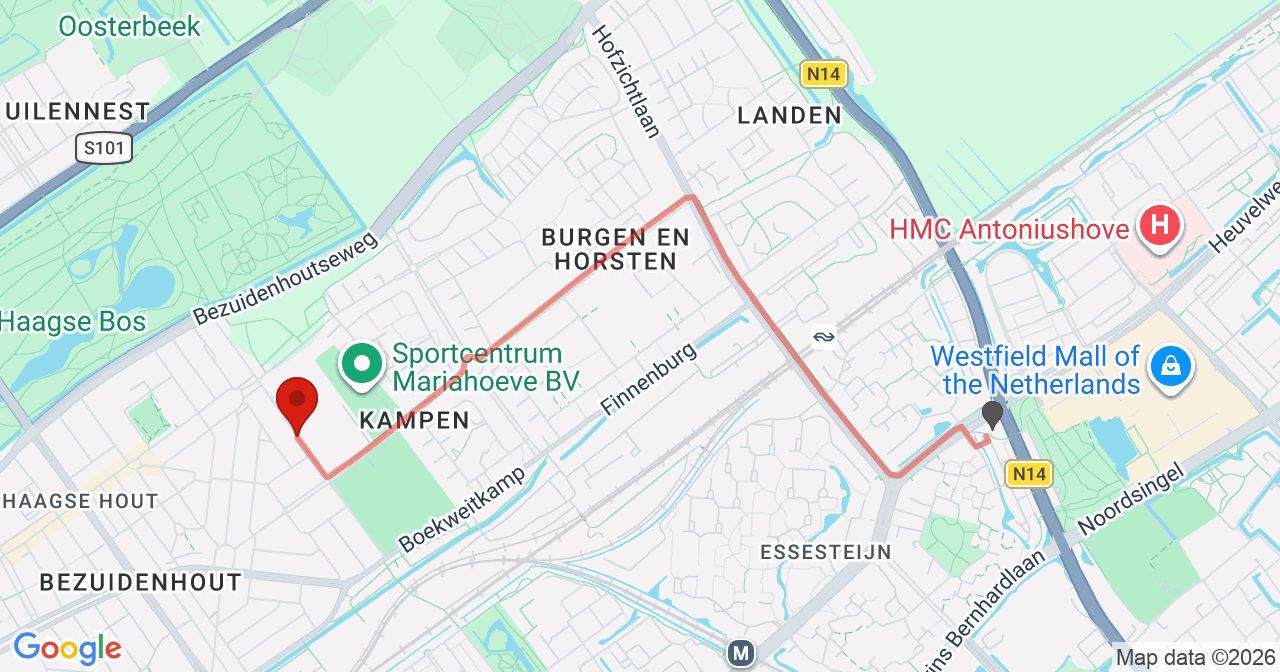Kaart van het incident in 's-Gravenhage met de aanrijroutes van de gealarmeerde eenheden