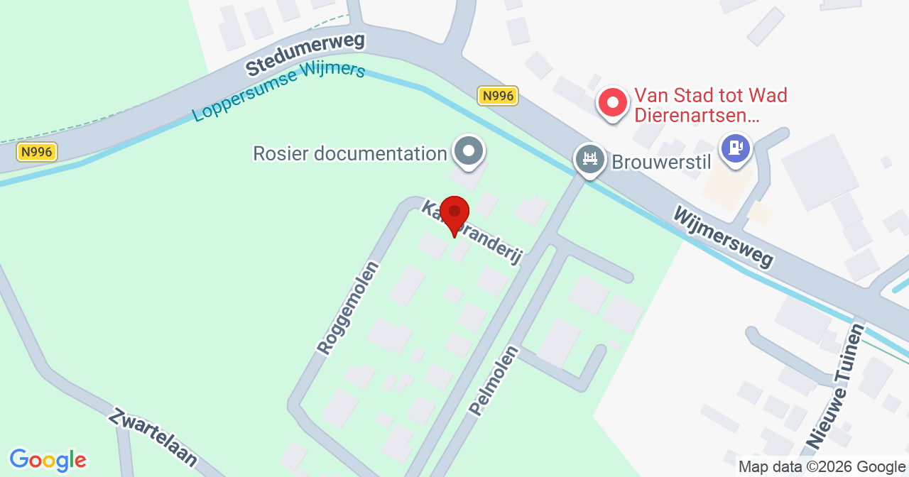Kaart van het incident in Loppersum met de aanrijroutes van de gealarmeerde eenheden