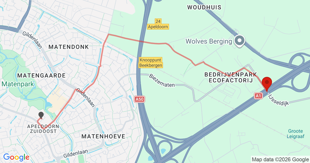 Kaart van het incident in Apeldoorn met de aanrijroutes van de gealarmeerde eenheden
