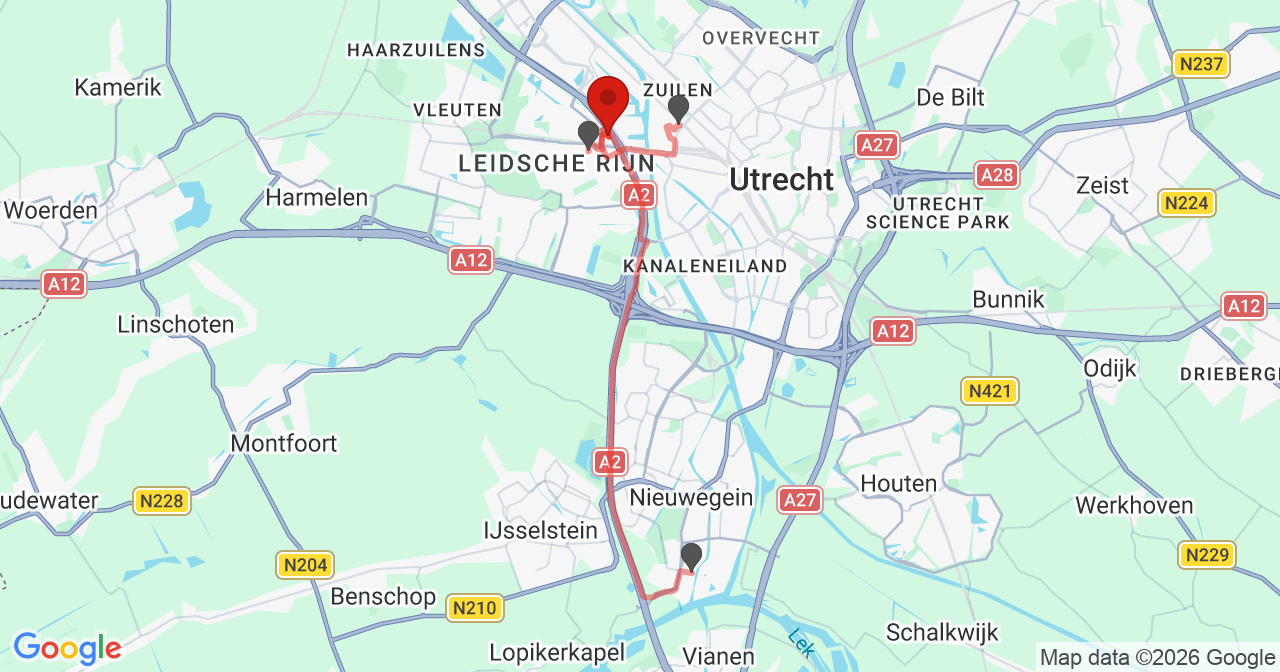 Kaart van het incident in Utrecht met de aanrijroutes van de gealarmeerde eenheden
