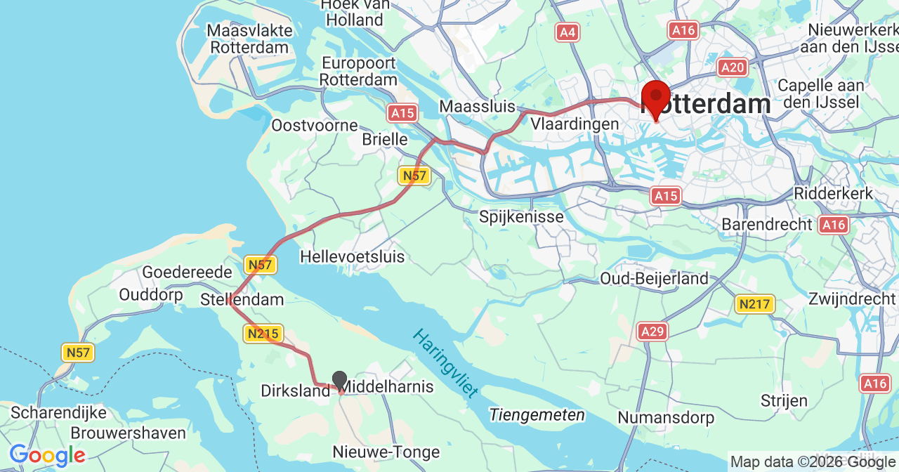 Kaart van het incident in Rotterdam met de aanrijroutes van de gealarmeerde eenheden
