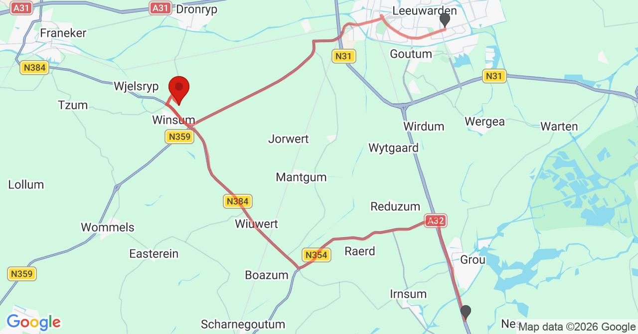 Kaart van het incident in Leeuwarden met de aanrijroutes van de gealarmeerde eenheden