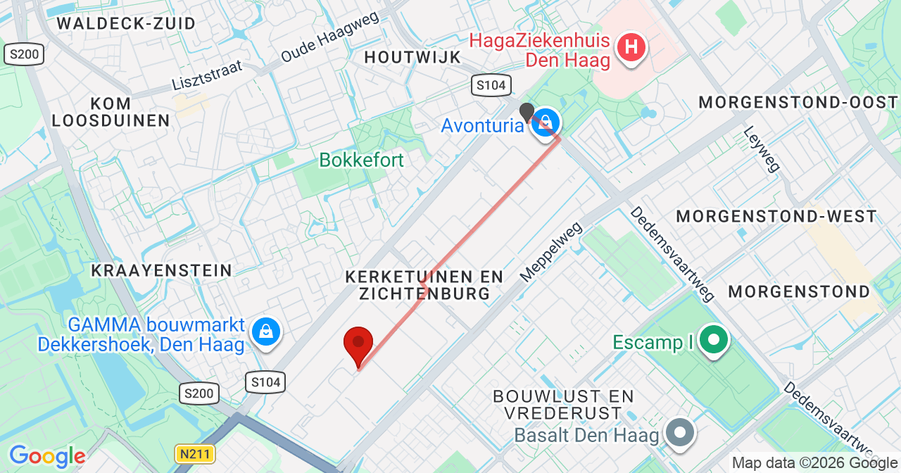 Kaart van het incident in 's-Gravenhage met de aanrijroutes van de gealarmeerde eenheden