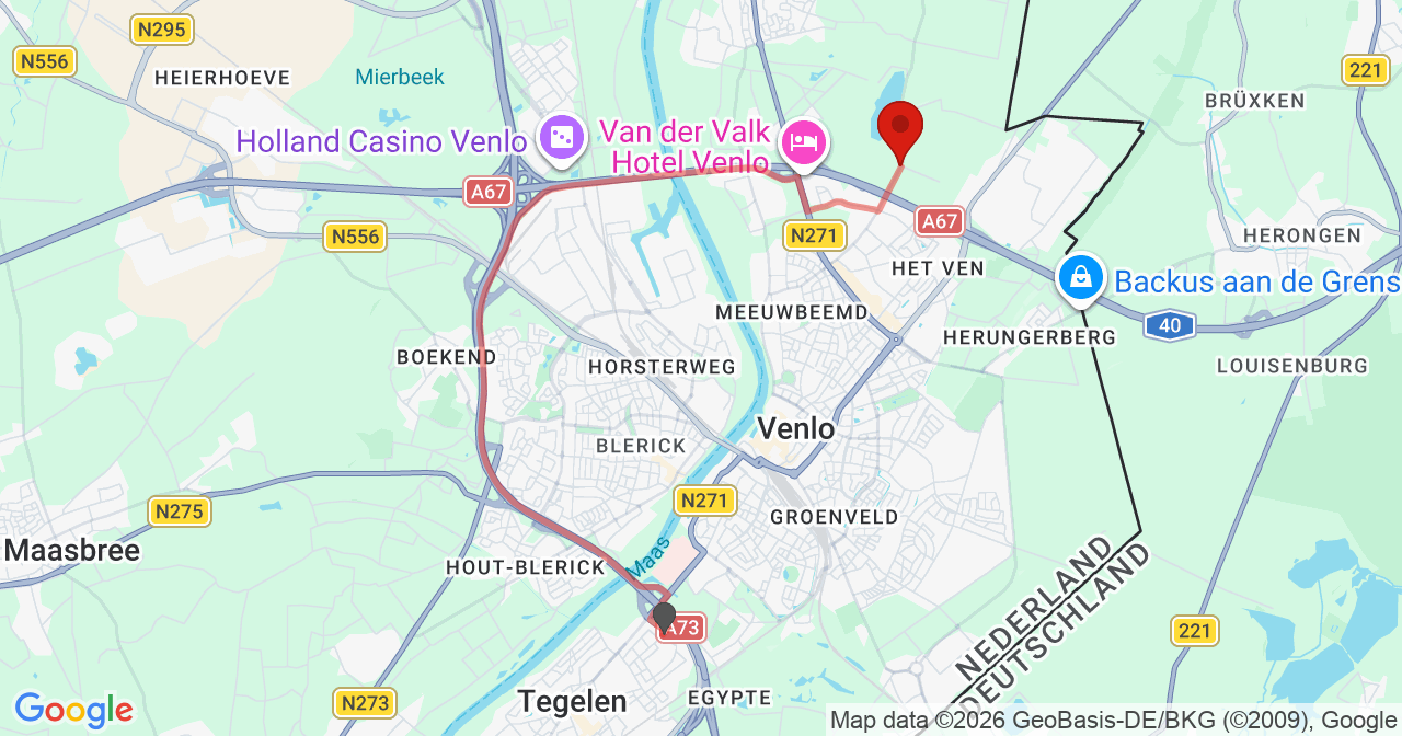 Kaart van het incident in Venlo met de aanrijroutes van de gealarmeerde eenheden