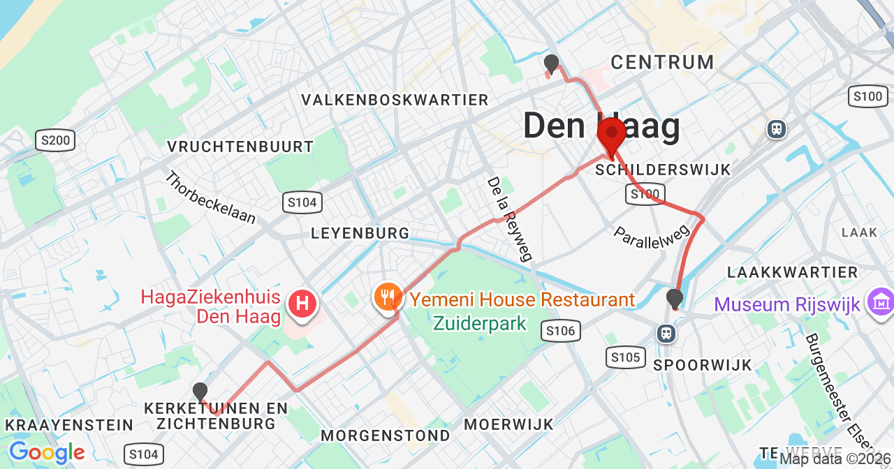 Kaart van het incident in 's-Gravenhage met de aanrijroutes van de gealarmeerde eenheden