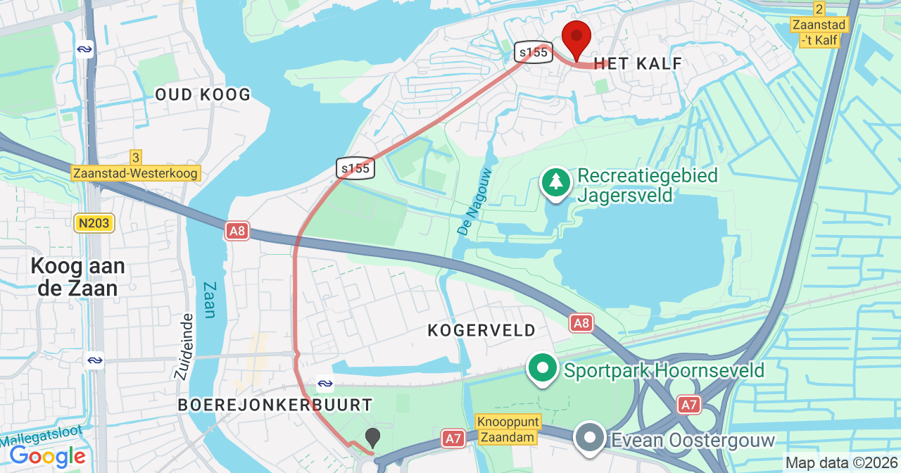 Kaart van het incident in Zaandam met de aanrijroutes van de gealarmeerde eenheden