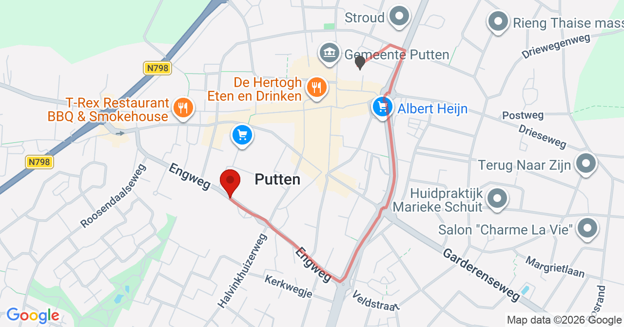 Kaart van het incident in Putten met de aanrijroutes van de gealarmeerde eenheden