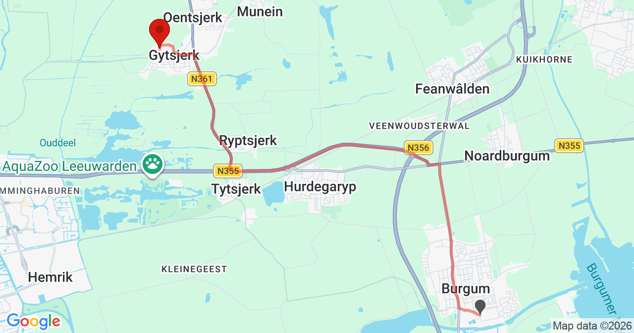 Kaart van het incident in Gytsjerk met de aanrijroutes van de gealarmeerde eenheden