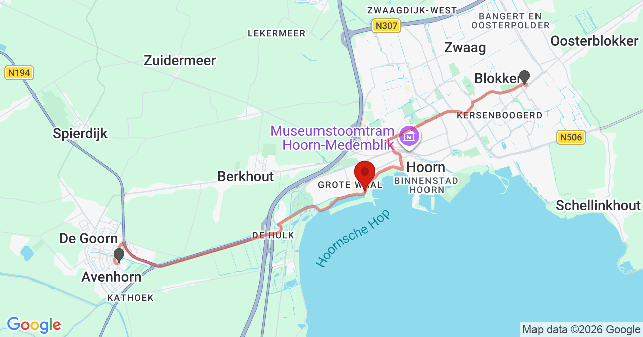 Kaart van het incident in Hoorn NH met de aanrijroutes van de gealarmeerde eenheden