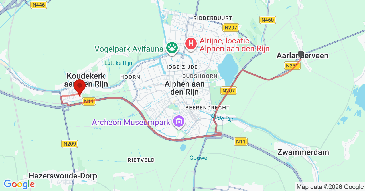 Kaart van het incident in Hazerswoude-Rijndijk met de aanrijroutes van de gealarmeerde eenheden