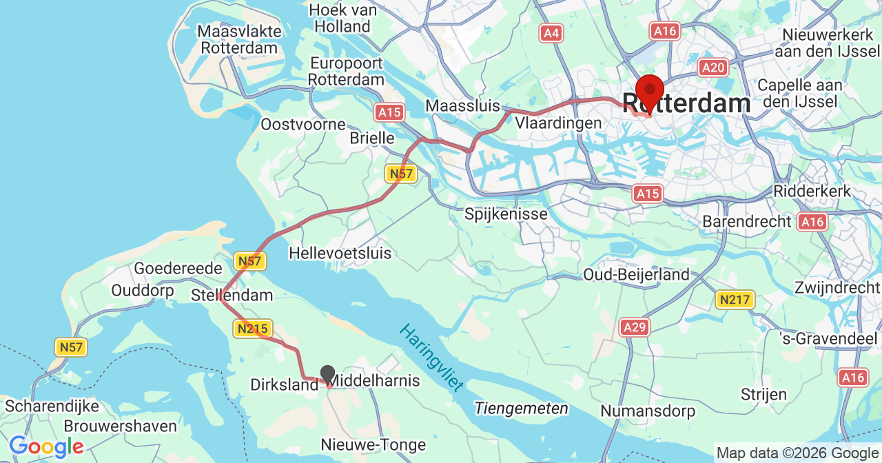Kaart van het incident in Rotterdam met de aanrijroutes van de gealarmeerde eenheden