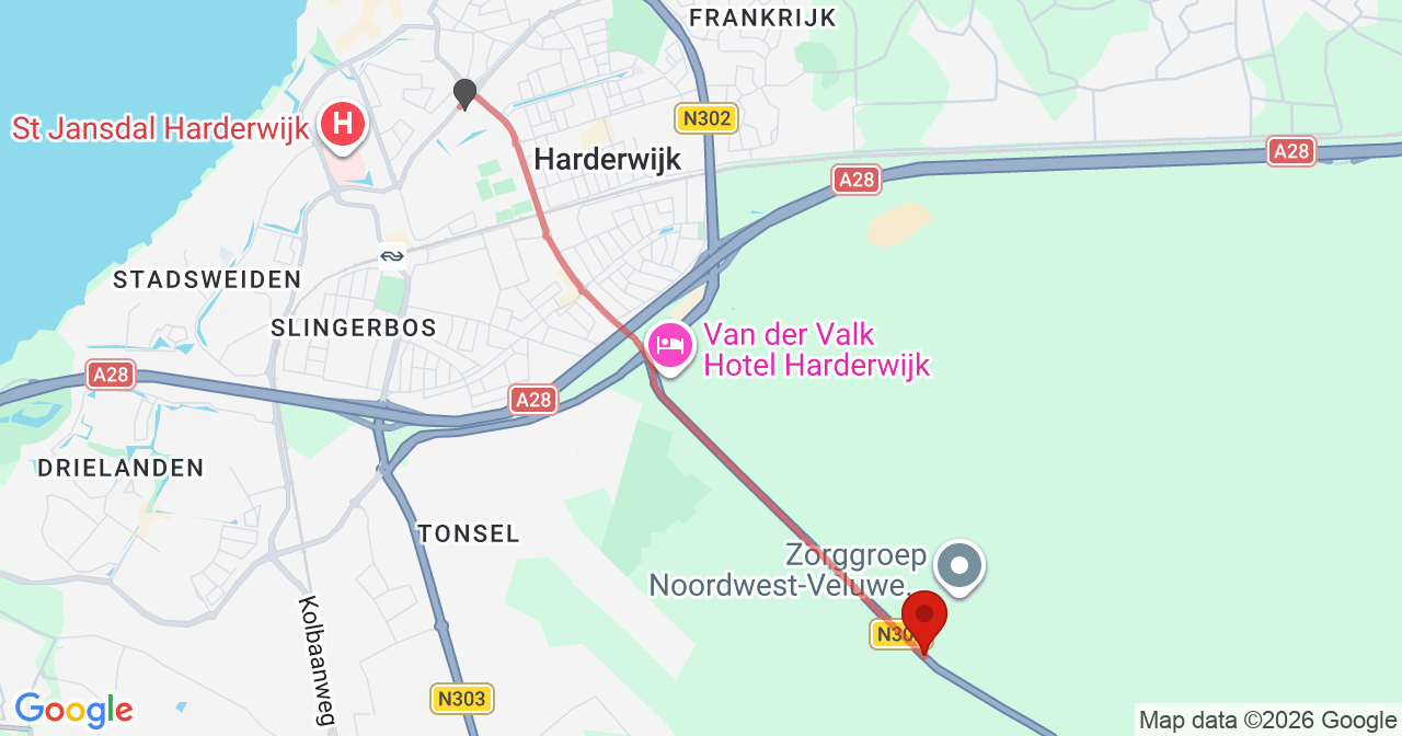 Kaart van het incident in Harderwijk met de aanrijroutes van de gealarmeerde eenheden