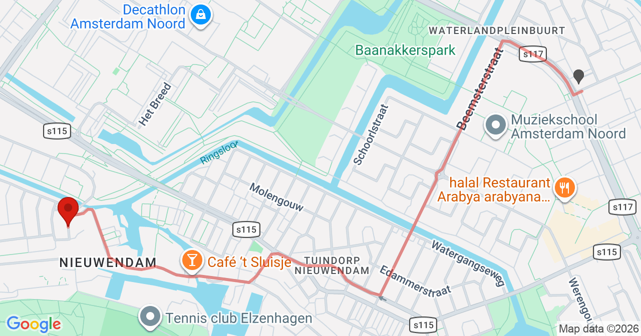 Kaart van het incident in Amsterdam met de aanrijroutes van de gealarmeerde eenheden