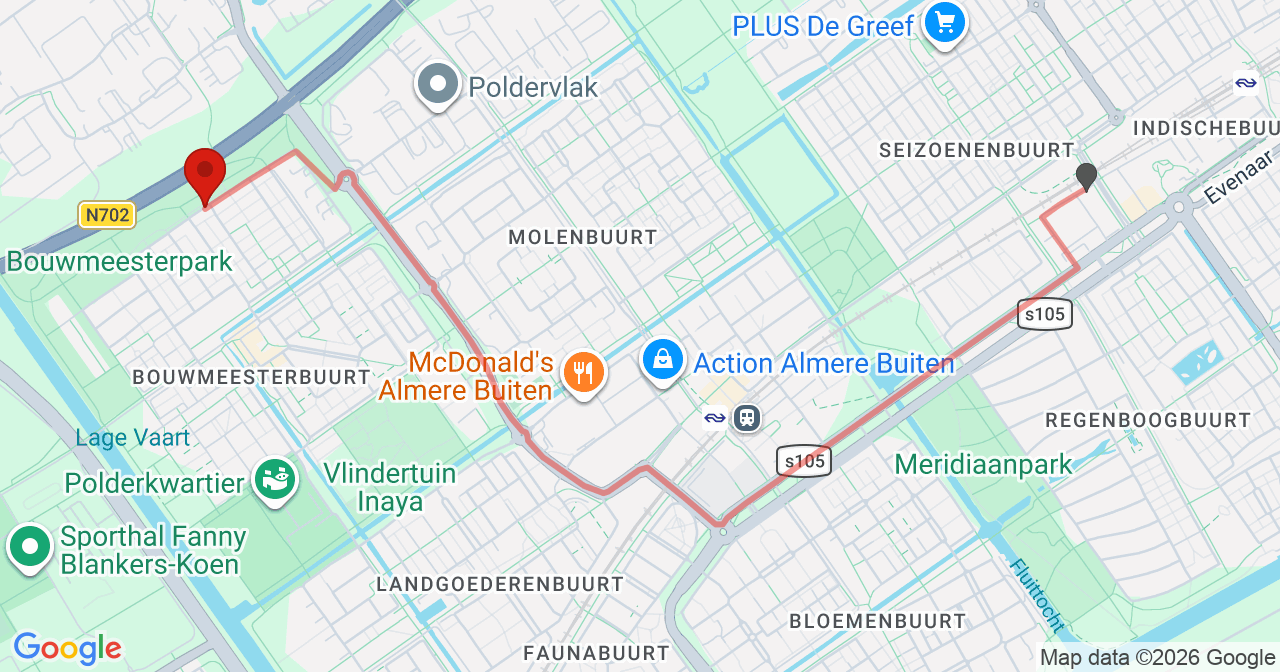 Kaart van het incident in Almere met de aanrijroutes van de gealarmeerde eenheden