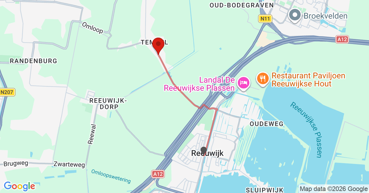 Kaart van het incident in Reeuwijk met de aanrijroutes van de gealarmeerde eenheden
