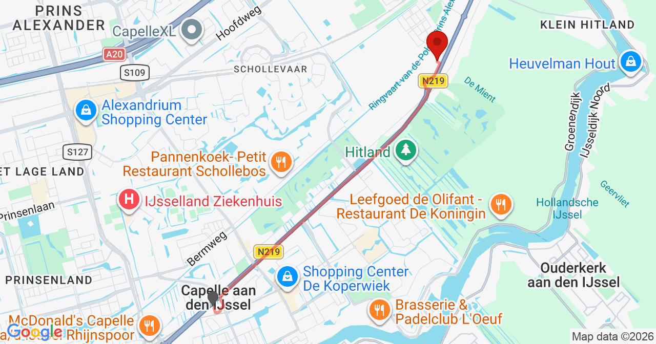 Kaart van het incident in Vlist met de aanrijroutes van de gealarmeerde eenheden