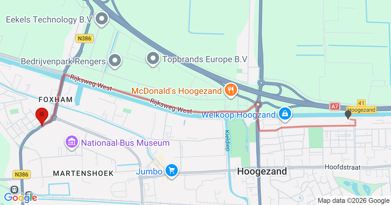 Kaart van het incident in Foxhol met de aanrijroutes van de gealarmeerde eenheden