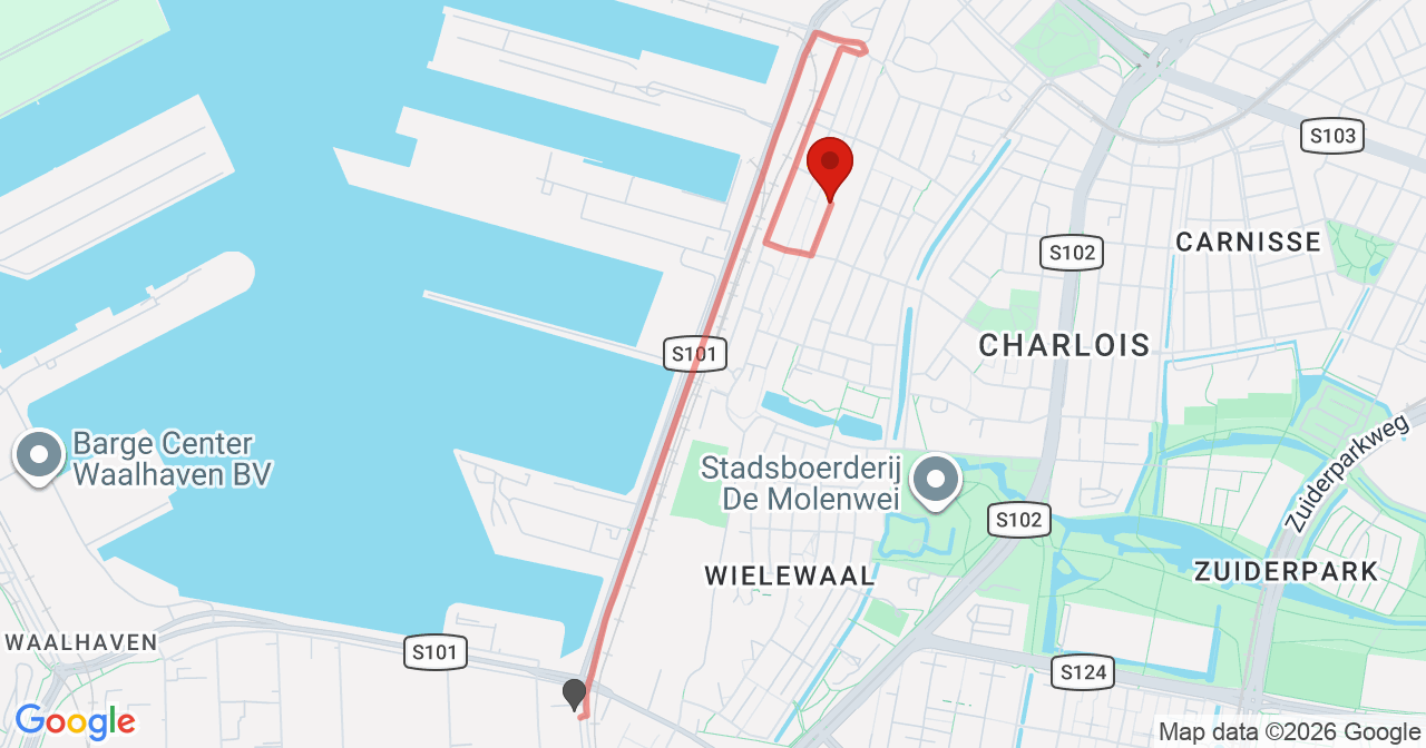 Kaart van het incident in Rotterdam met de aanrijroutes van de gealarmeerde eenheden