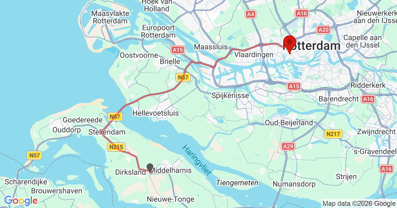 Kaart van het incident in Rotterdam met de aanrijroutes van de gealarmeerde eenheden