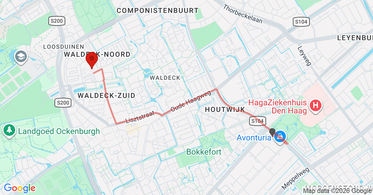 Kaart van het incident in 's-Gravenhage met de aanrijroutes van de gealarmeerde eenheden