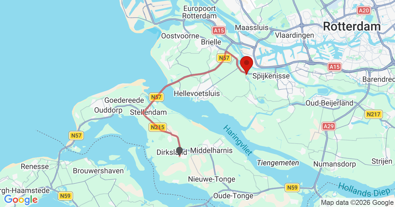 Kaart van het incident in Middelharnis met de aanrijroutes van de gealarmeerde eenheden