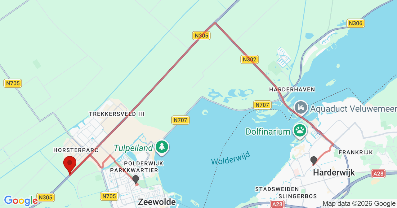 Kaart van het incident in Zeewolde met de aanrijroutes van de gealarmeerde eenheden